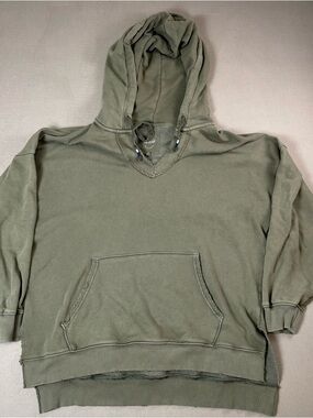 Aerie Womens Hoodie Olive Hooded Pullover Sweatshirt medium oversized distressed
